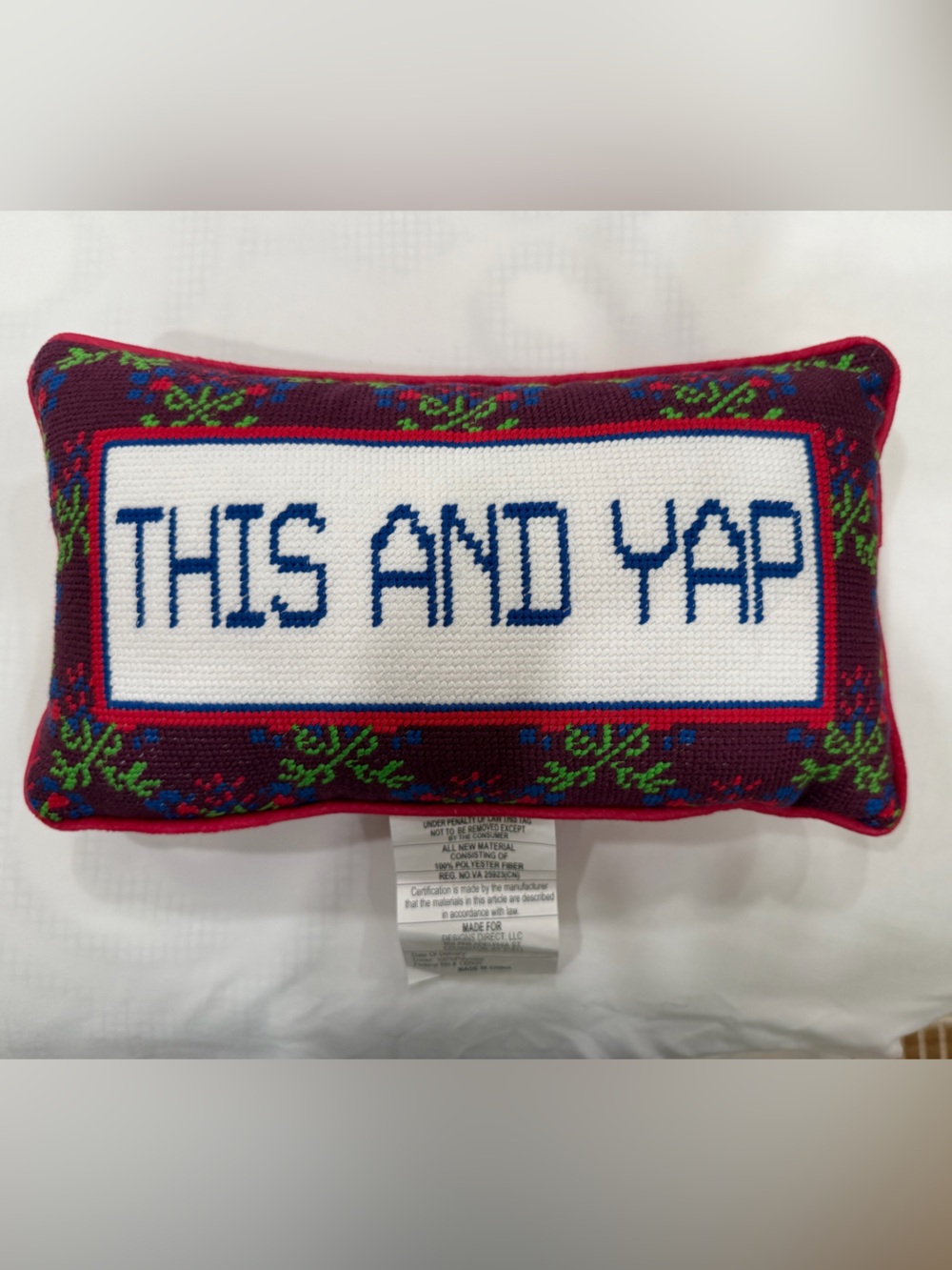 'This And Yap' Decorative Cross-stitch Pillow